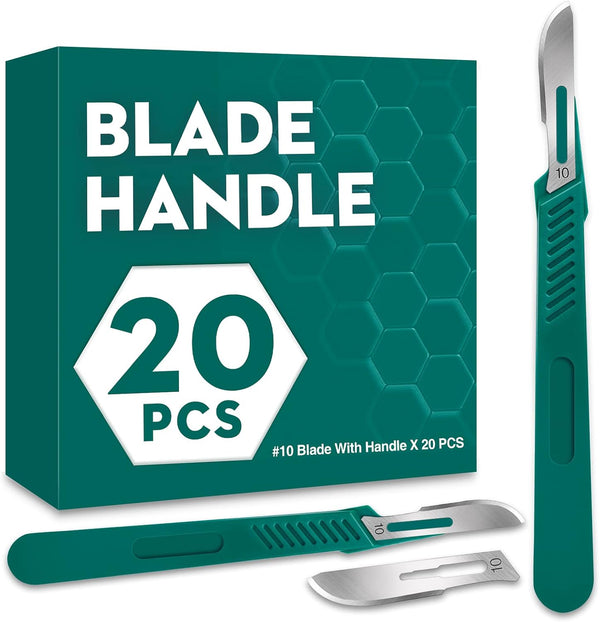 20 PCS Scalpel Blades with #10 Scalpels, Disposable Blades with Protective Cover for Laboratory Cutting
