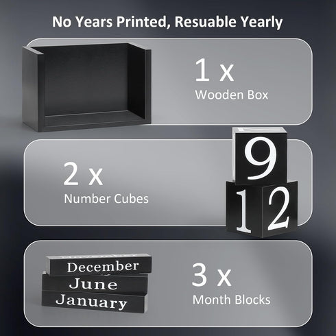 DEERINE Wooden Block Calendar for Desk, Large Size Daily Desktop Perpetual Desk Calendar, Cute Date Display Desk
