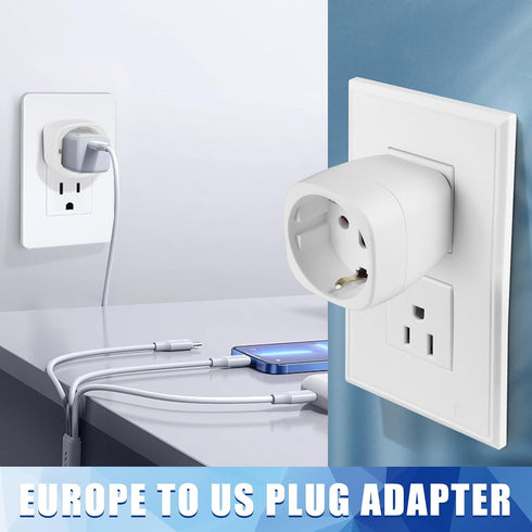 OFOAEEA 2 Pack Europe to US Plug Adapter, EU to US Travel Converter for Spain France Type C/E/F Plugs