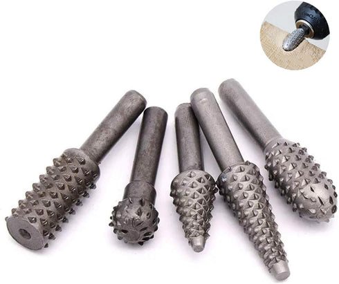 5 PCS Rotary Drill Bit Set for Woodworking - Rasp Wood Carving Bits 1/4 Shank Power Carving Bits Rotary Burr Set