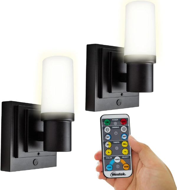 Westek Battery Operated Wall Sconce with Remote, 2 Pack Plastic Wireless Battery