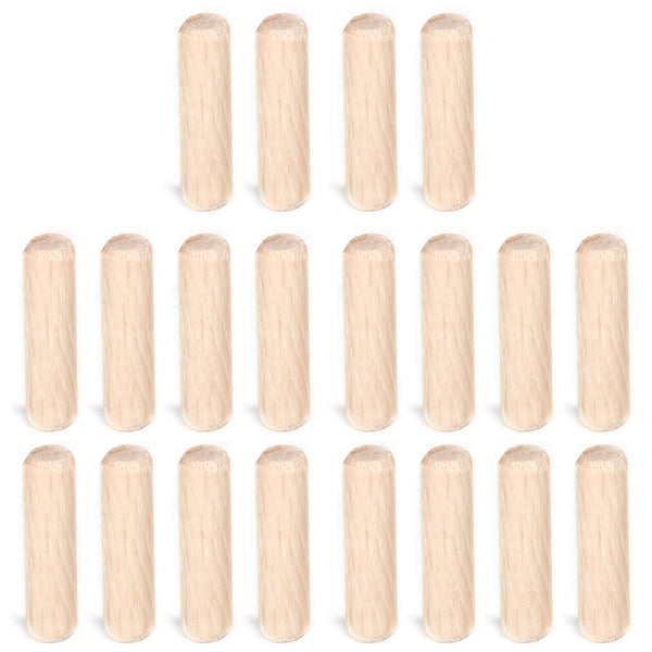 MroMax 20Pcs Wooden Dowel Pins - 8 x 30mm, Approx 5/16" x 1-3/16" Fluted Beveled Hardwood for Furniture DIY Projects