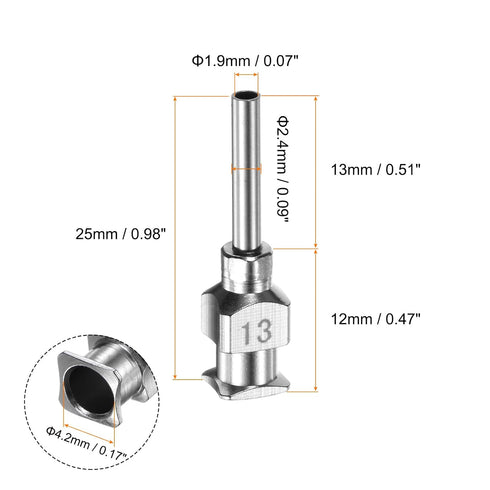 10pcs 13Gauge Stainless Steel Dispensing Needles, 1/2" All Metal Glue Needle Tube Blunt Tips Luer Lock for Thick Liquids, Ink, Glue, Lab Use