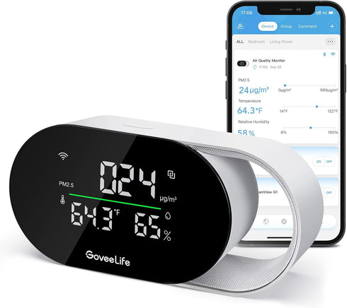 GoveeLife Smart Air Quality Monitor with PM2.5, WiFi, Temperature & Humidity Sensors, LED Display for Home & Office