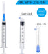 Exlavges 100 Pack 3ml/cc 23Ga 1 Inch Packed Disposable Lab Syringes with Needle Luer Lock, Individually Sealed