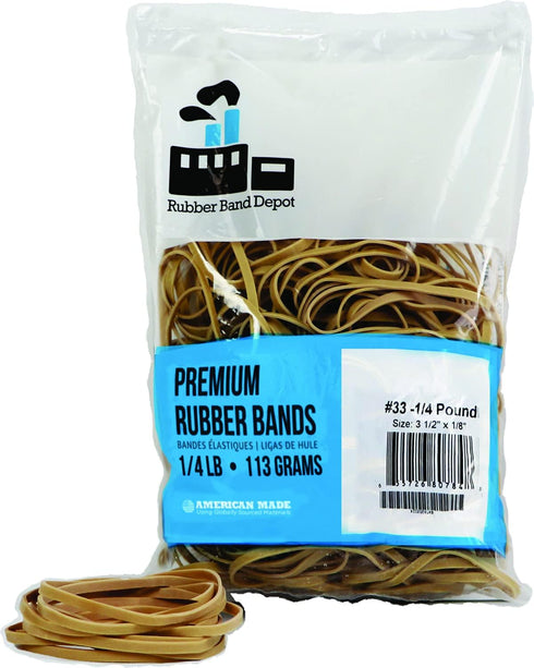Rubber Bands, Rubber Band Depot, Size #33 - Approximately 205 Rubber Bands Per Bag, 3-1/2" x 1/8''