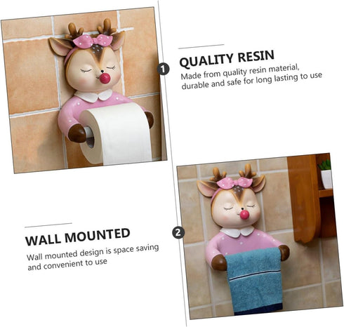 FOMIYES Cartoon Tissue Storage Rack Toilet Paper Holder Wall-Mounted Roll Paper Rack Cute Deer Design Bathroom Tissue