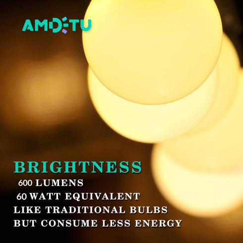 AMDTU E26 Globe Light Bulbs, Frosted G16.5, 60 watt, 600lm, 2700k Soft White, 6 Pack