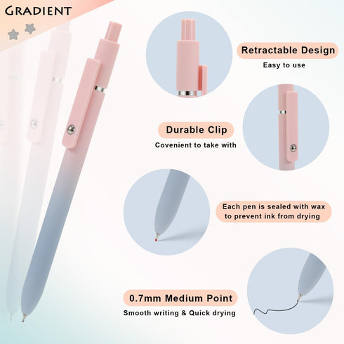 FIOVER 5pcs Black Ink Gel Pens - 0.7mm Medium Point - Smooth Writing for Journaling and Office Supplies