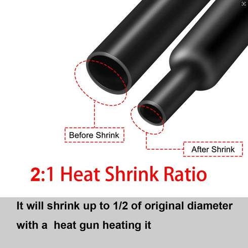 Black Polyolefin Shrink Ratio 2:1 Heat Shrinking Tube for Electric Insulation (Dia 10mm 7Ft/2M)