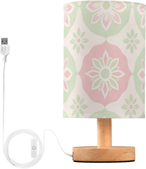 Yuiboo Table Lamp Baby Night Light Minimalist Soft Green & Blush Floral Table