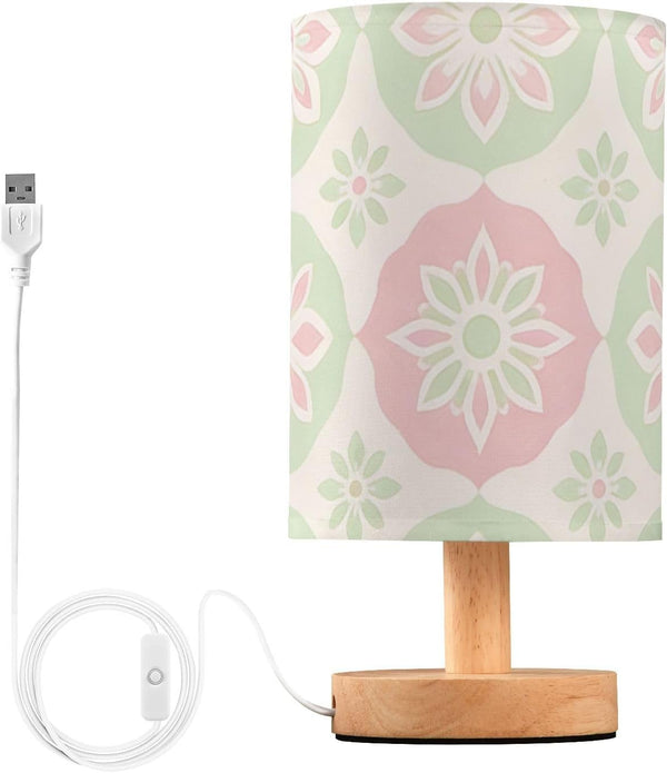 Yuiboo Table Lamp Baby Night Light Minimalist Soft Green & Blush Floral Table