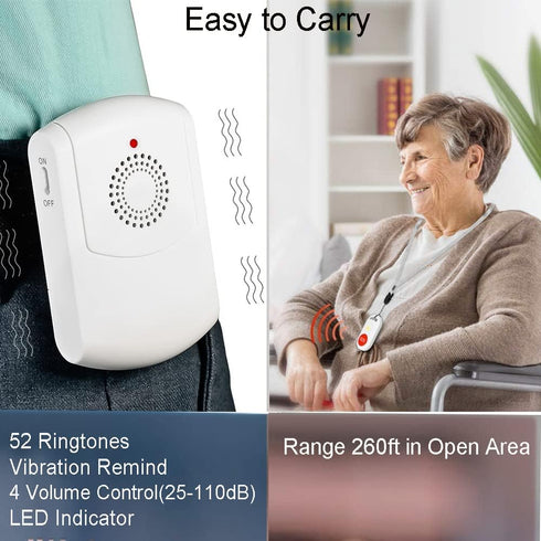 Caregiver Pager Wireless Call Button System, Personal Alert Panic Button for Home Elderly Nurses Calling System
