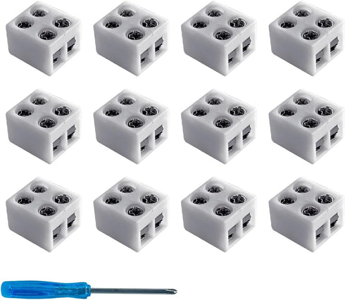 12 Pack LED Strip Light Connectors - 8mm 2 Pin Solderless White 12V LED Tape Light Connectors to Wire