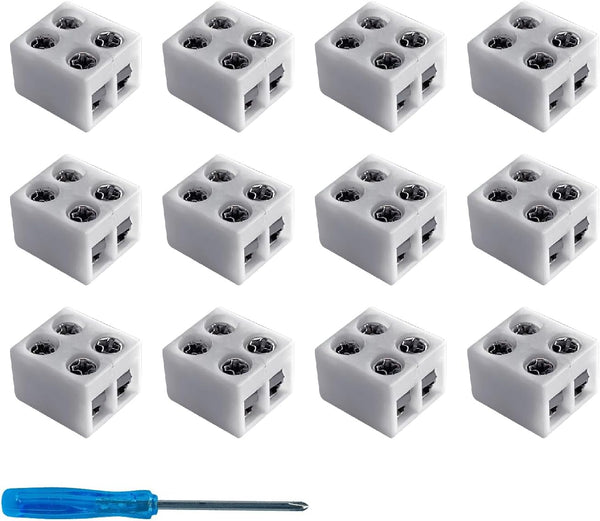 12 Pack LED Strip Light Connectors - 8mm 2 Pin Solderless White 12V LED Tape Light Connectors to Wire