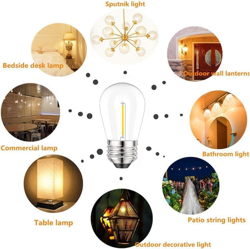 Svater S14 LED Bulbs for Outdoor String Light, E26 Base, 1W Equal to 11W Incandescent, 2700K Warm White, 15 Pack
