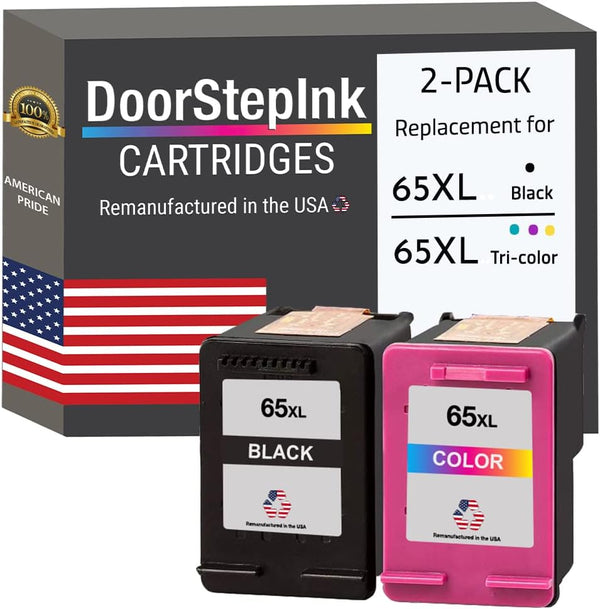 DoorStepInk Remanufactured Ink Cartridges Replacement for HP 65XL (Combo 2 Pack) Black and Color
