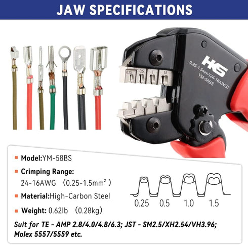 HKS Crimping Tool for Open Barrel Terminals, 24-16 AWG Labor-saving Crimper for AMP-TE