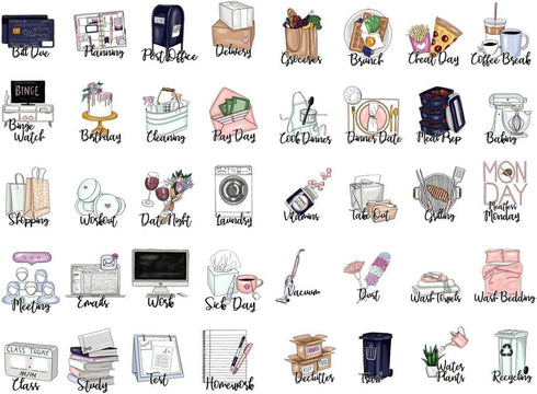 Seasonstorm Kawaii Daily Housework Words Aesthetic Happy Planner Diary Journal Stickers for Scrapbooking Travel Art