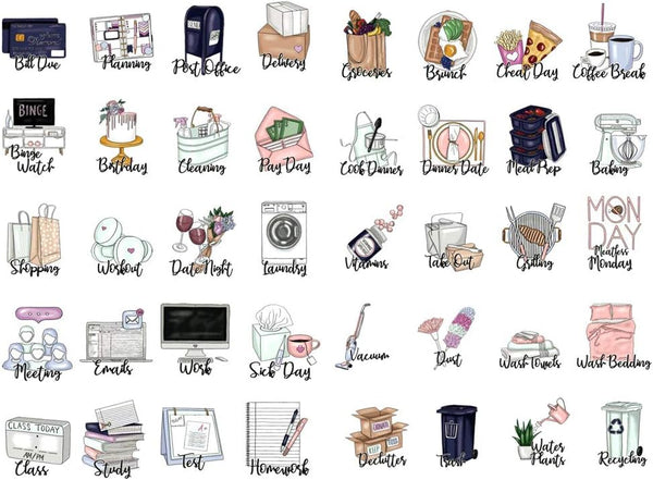 Seasonstorm Kawaii Daily Housework Words Aesthetic Happy Planner Diary Journal Stickers for Scrapbooking Travel Art