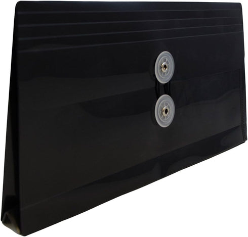 JAM PAPER Plastic Envelopes with Button & String Tie Closure, #10 Business Booklet, Black, 12/Pack