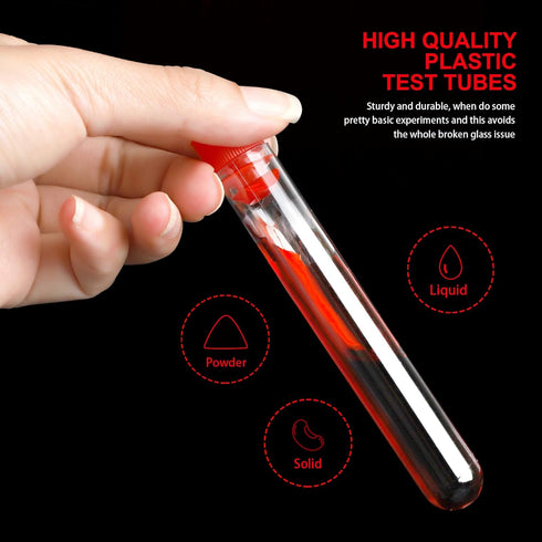 YGDZ Test Tubes with Rack, 50pcs 16x100mm Clear Plastic Test Tubes with Caps and Holder Rack