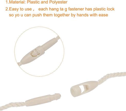 MECCANIXITY Polyester Rope Hang Tag String, Snap Lock Pins Loop Price Tag Fastener Plastic Tags, Pack of 100