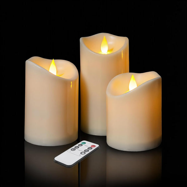Flameless Candles 4" 5" 6" Set of 3 Outdoor Indoor Ivory Pillars