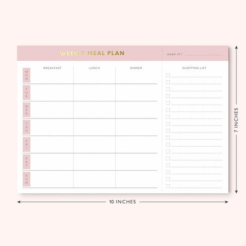 Sweetzer & Orange Weekly Meal Planner Notepad - Pink 10x7” with Tear Off Grocery List for Family Dinner Planning