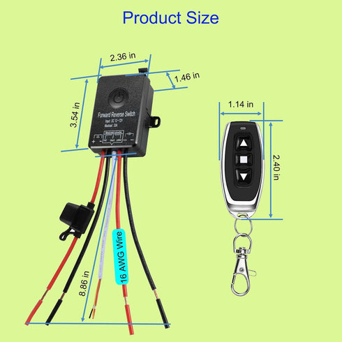 DC12V 72V/30A-Linear Actuator,Winches,Shutter Doors,168 Waterproof Wireless Remote Forward Reverse Switch to Actuator