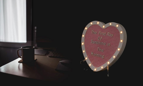 Lights,10x10 663 Heart-Shaped Felt Letter Board with Built-in LED Light-up Message Board with Pre-Cut Letters,Cursive