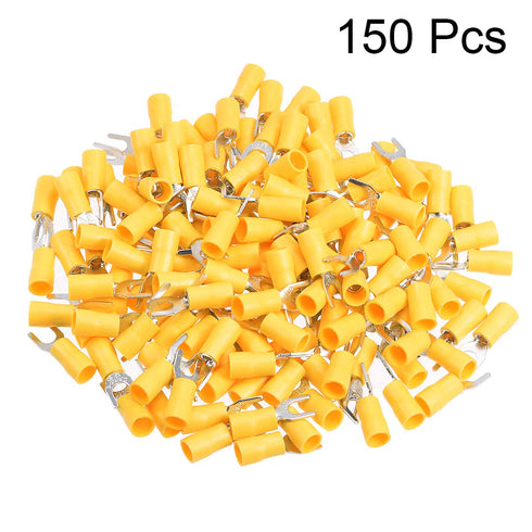 uxcell 150Pcs SV5.5-5 Insulated Fork Spade U-Type Wire Connector, Electrical Crimp Terminal 12-10AWG Yellow