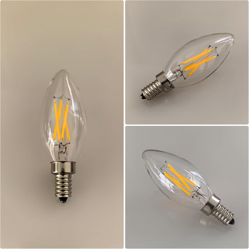 B11 Bulb, E12 4W/40W 2700K Dimmable, 6-Pack Type B LED Filament Base, Equivalent Warm White Clear Glass, Ideal