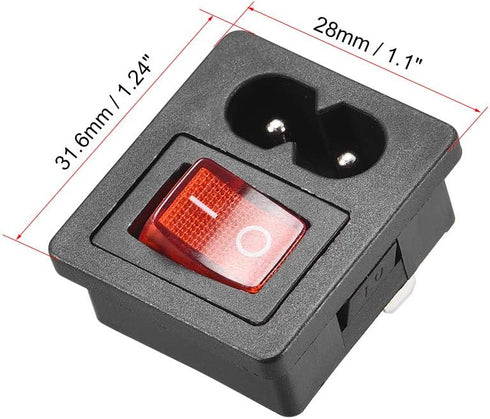 uxcell C8-8 Panel Mount Plug Adapter, AC 250V 2.5A 2 Pins with 3P Red Light ON-OFF Switch, 2pcs