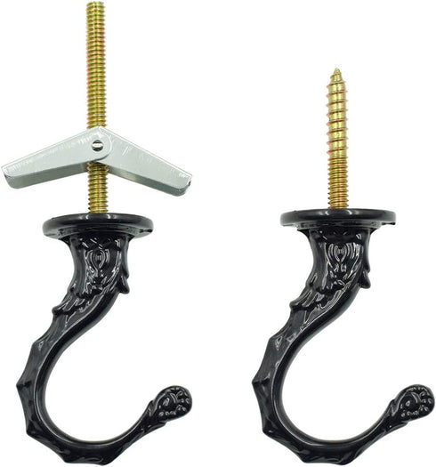 Eilumduo 65mm Ceiling Hooks, Heavy Duty Swag Hook with Steel Screws for Hanging Plants, Black (2 Sets)