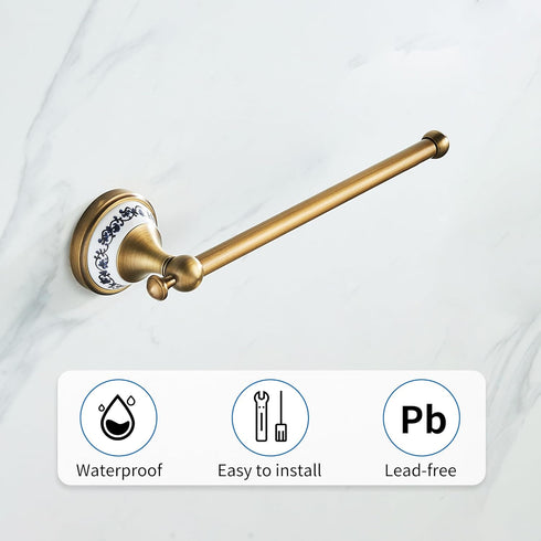Antique Bronze Brass Hand Towel Bar for Bathroom, Rustproof Wall Mounted Towel Rack with Porcelain Design