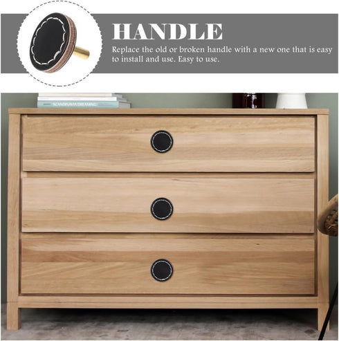 2pcs balacoo Black Gold Single Hole Leather Drawer Pulls Cabinet Handles Round Leather Cabinet Knobs for Dressers