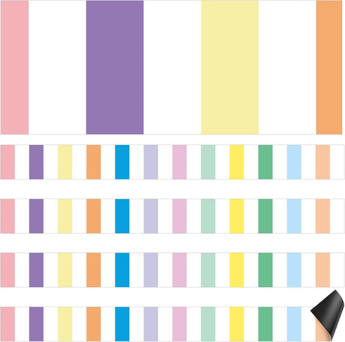 Ireer 24 Pieces Retro Magnetic Strips, Adhesive Magnetic Borders for Classroom Whiteboard Bulletin Board (Pastel)