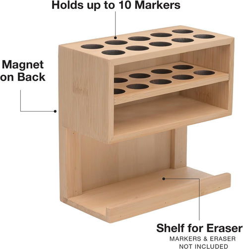 Excello Global Products Bamboo Dry Erase Marker Holder with Magnetic Mount, Holds 10 Markers and an Eraser by EXCELLO GLOBAL PRODUCTS