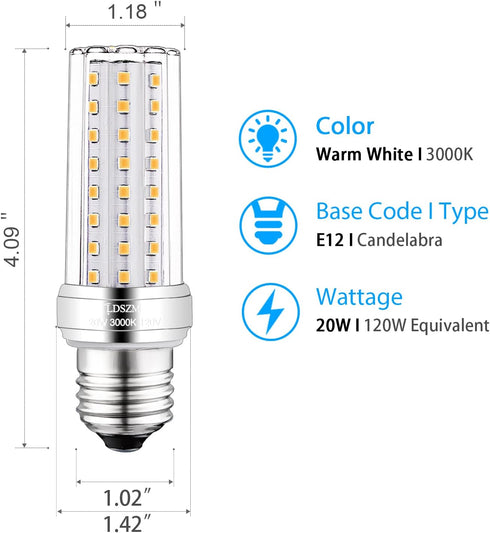 E26 LED Bulbs, 20W LED Corn Light Bulb, 150W Equivalent, 2000lm, Warm White 3000K, E26/E27 Base, 3 Pack