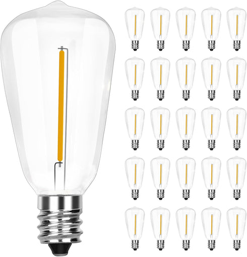 SUNSGNE 25 Pack LED String Light Bulbs, ST38 Shatterproof Replacement, E12 Screw Base, Warm White