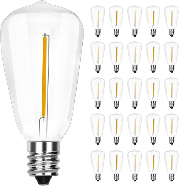 SUNSGNE 25 Pack LED String Light Bulbs, ST38 Shatterproof Replacement, E12 Screw Base, Warm White