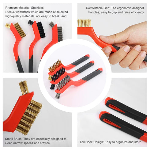 v cool livat 3 Set Pcs Soft Grip Wire Brush Brass/Stainless Steel/Nylon Stripper Brushes for Cleaning Rust