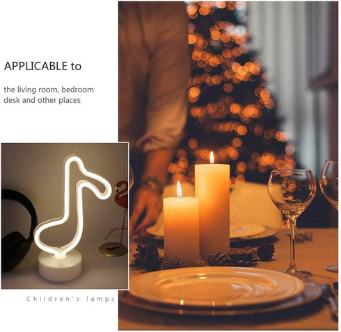 ENUOLI Music Notes Neon Lights with Base Warm White Decor Neon Sign Led Music Notes Night Light Wall Table Decor