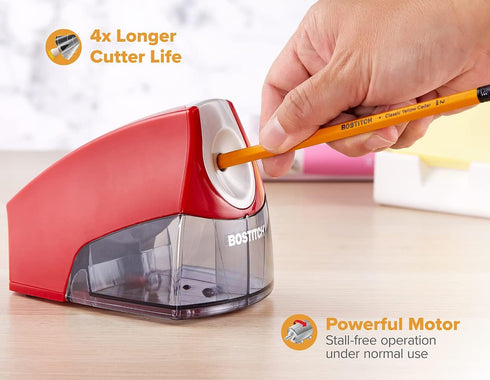 Bostitch Office Personal Electric Pencil Sharpener, Powerful Stall-Free Motor, High Capacity Shavings Tray, Red (EPS4-RED) by Bostitch