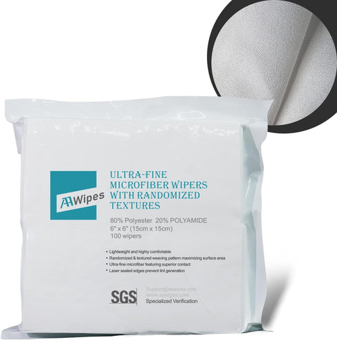 6"x6" (100 Counts/Bag, 144F) 100 (MFR14006) AAwipes Cleanroom Irregular Woven Linen Microfiber Wipes Knitted Superfine