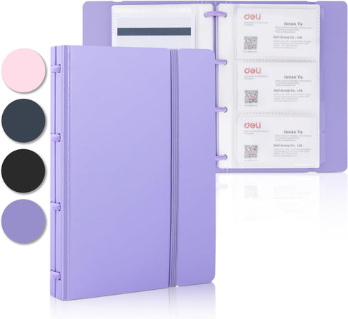 deli Portable Business Card Book Holder, Organizer for 180 Cards, Purple Name Card Holder