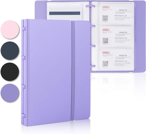 deli Portable Business Card Book Holder, Organizer for 180 Cards, Purple Name Card Holder