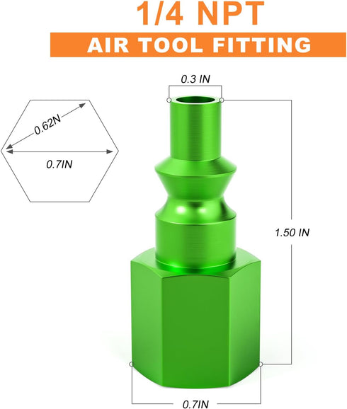 GASHER 10PCS Aluminum 1/4-Inch NPT Female Industrial Air Tool Green Fitting, 1/4-Inch High Flow Pneumatic Plugs