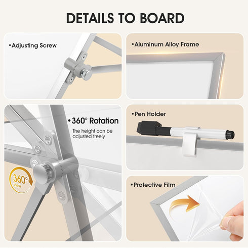 MaxGear Small White Board with Stand - 10" x 10" Double-Sided Magnetic Aluminium Frame Mini Dry Erase Board